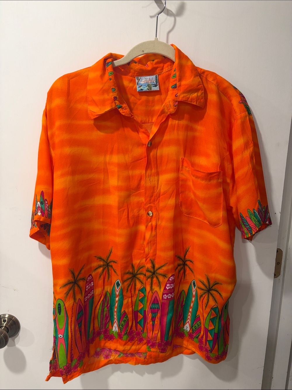 Just Cruising  Hawaiian Shirt - Bright Orange size L short sleeve